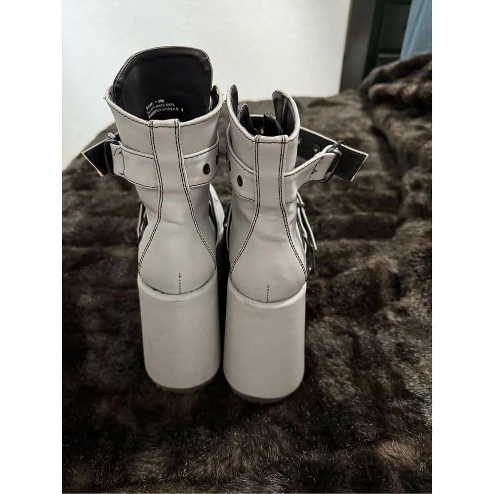 Pleaser Demonia 5" Chunky Heel Lace Up Ankle Boots Women Shoes Camel 8 - Image 6