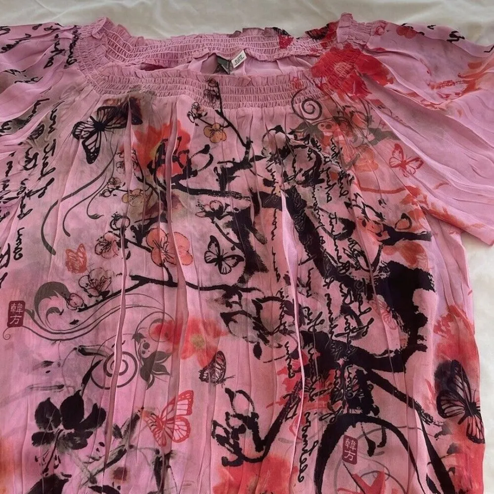 Serenade Women's Blouse Sz 18/20W Plated Button Up Chiffon Shirt Ruffle Sleeve Pink - Image 2