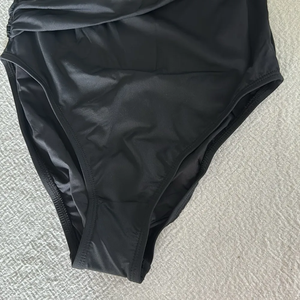 La Blanca Island Goddess Shirred One Shoulder One Piece - Black, Size 4, $120 - Image 10