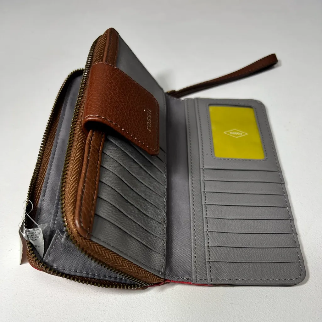 🆕 NWT Fossil Madison Zip Clutch Bronze Multicolor Leather Wristlet Colorblock - Image 7