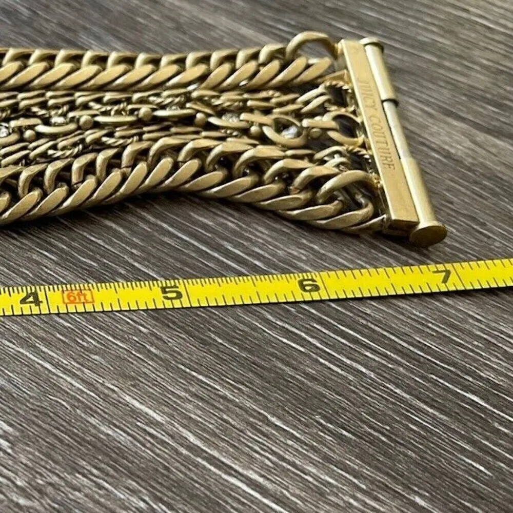 Vintage Juicy Couture Chunky Multi Chain Gold Tone Crystal Stone Bracelet 7” - Image 7