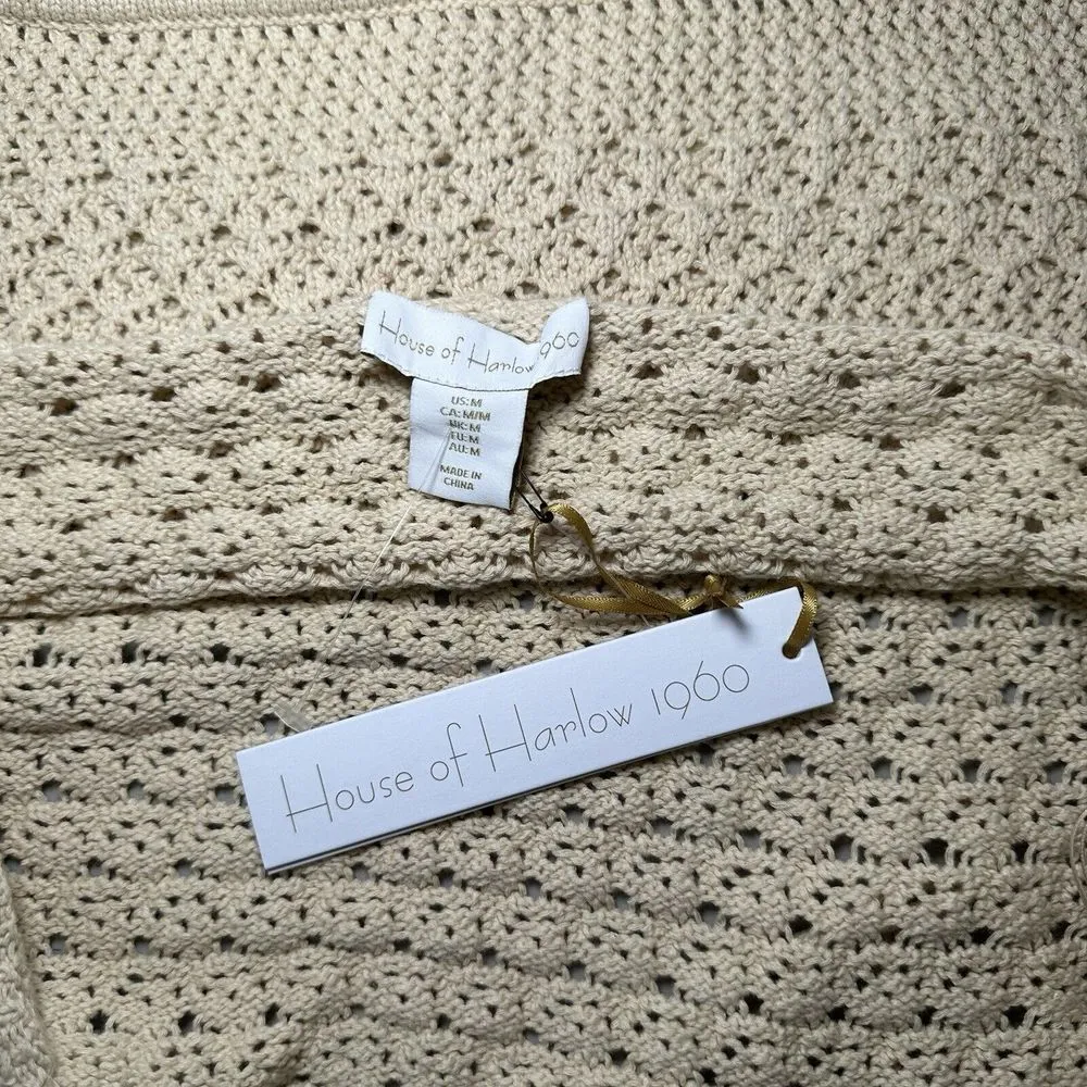 House of‎ Harlow 1960 Crochet Top "Only" Halter Neck Beige Knit Boho Women's M Tan Size M - Image 5