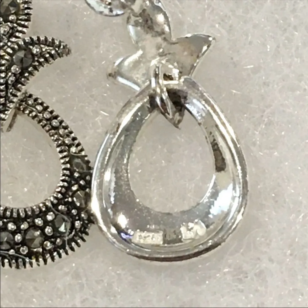 Fleur De Lis Style Marcasite Sterling Silver Drop Earrings - Image 3