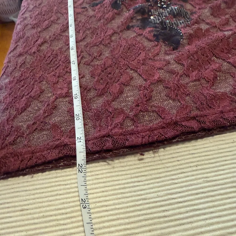 Miss Me Burgundy Lace Blouse with Black Floral Accents - Image 6