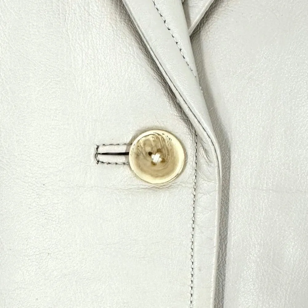 Margaret Godfrey Bisque Leather Blazer Women's Size 6 Casual Jacket White - Image 3