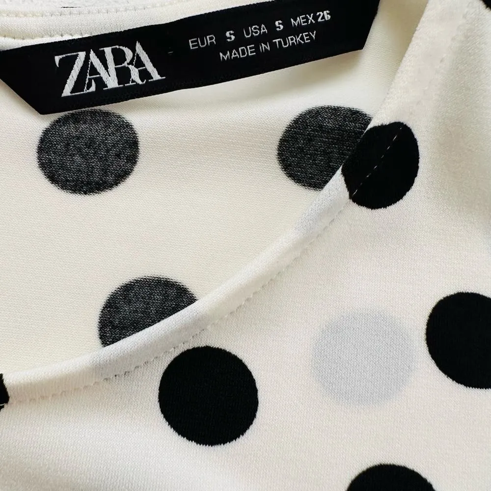 Zara Dress Black White Ivory Contrast Polka Dots Sleeveless Pleated Midi Small - Image 2