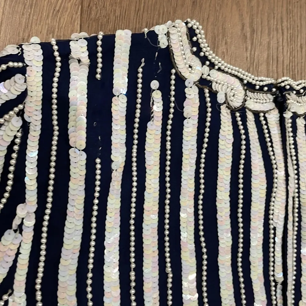 Vintage Lawrence Kazan Beautiful Beaded Sequin Blouse Top Shirt Silk Size L - Image 8