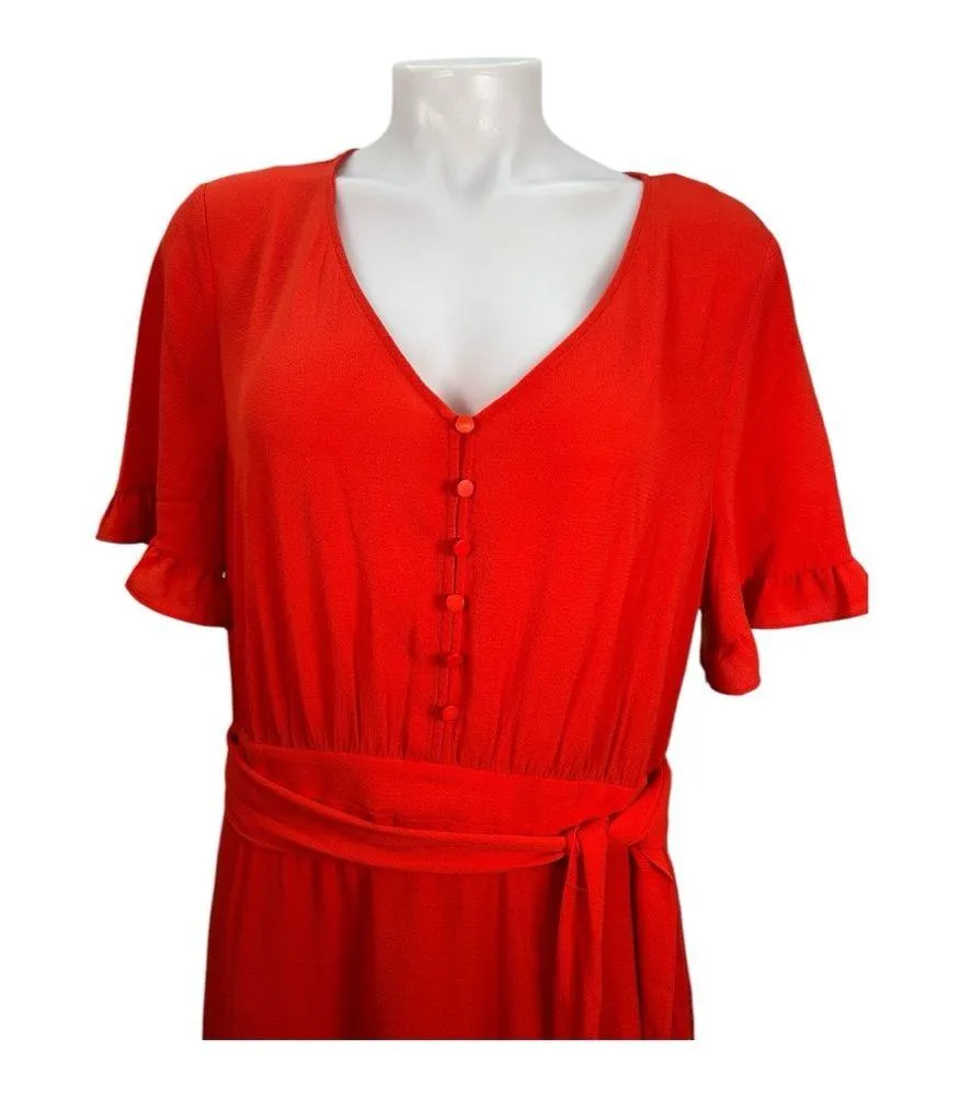 $139 CECE NEW Women’s Red Ruffled-Sleeve Cascading Belted Fit & Flare Dress 14 - Image 4