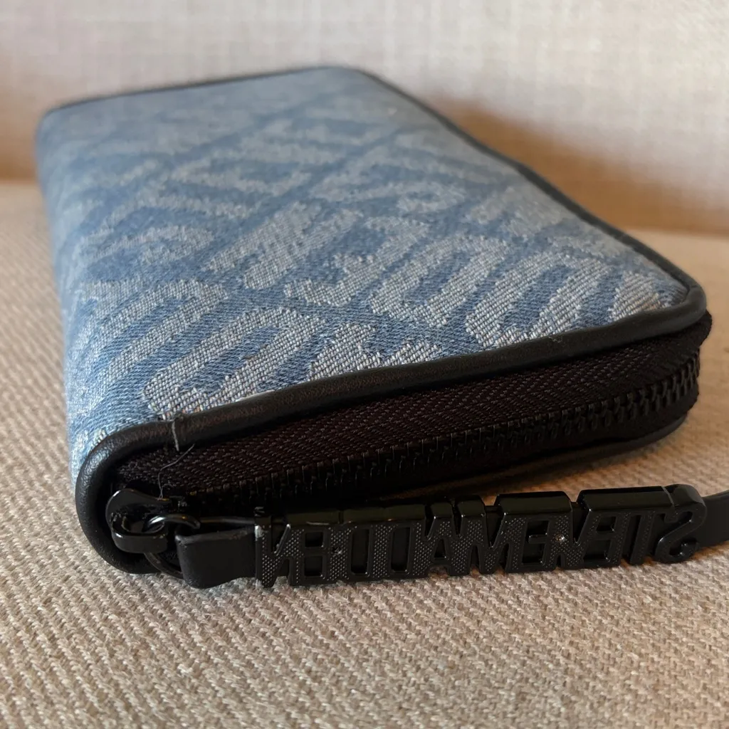 Steve Madden Large Denim Monogram Full Zip Wallet - Image 6