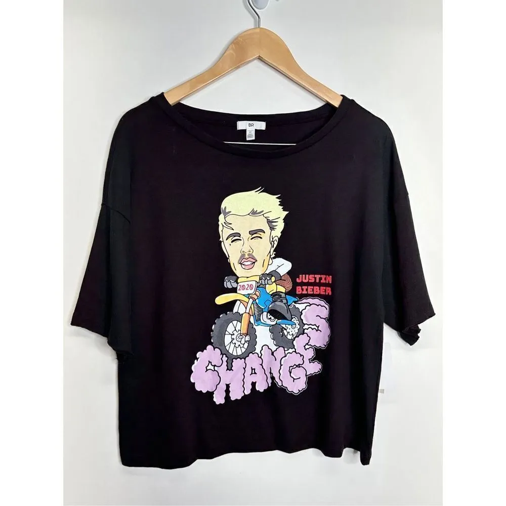 BP Justin Bieber Graphic Shirt Womens Black Short Sleeve Size Medium NWT - Image 2