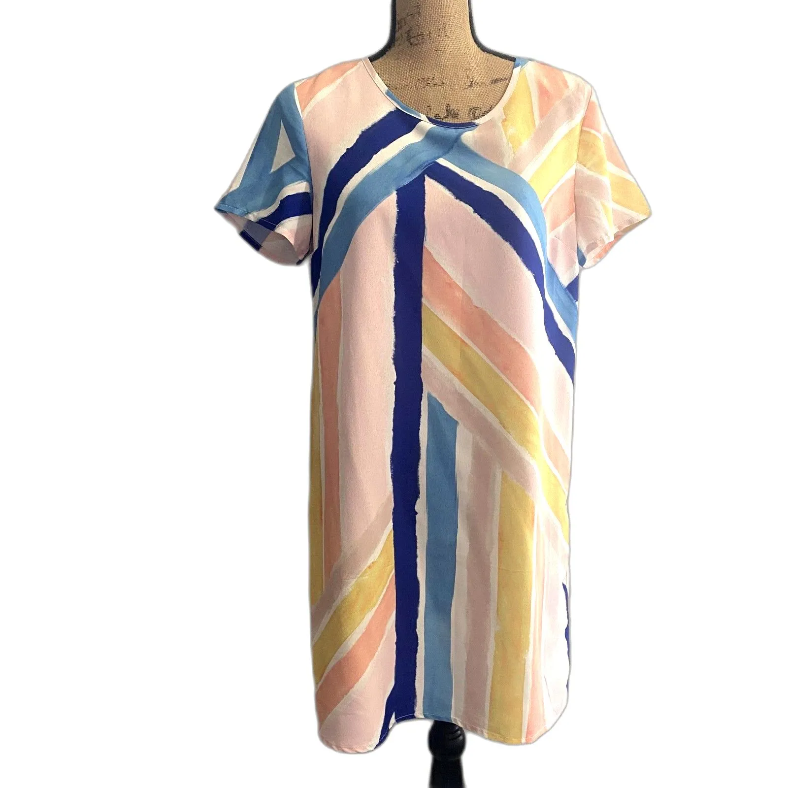 Minkpink Mara Tee Shirt Dress Multicolor‎ Pastel Stripe Mini Size Small - Image 2