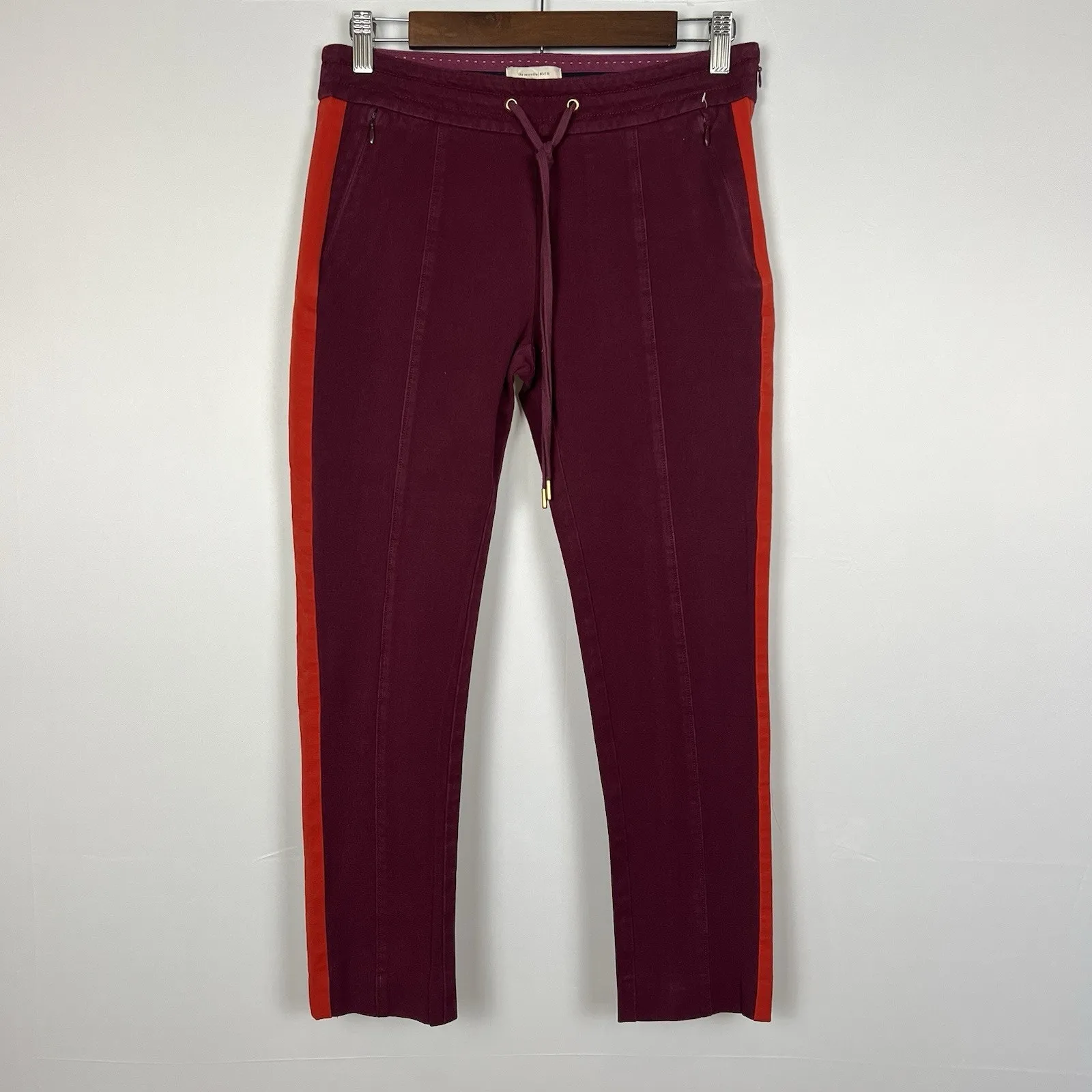 Anthropologie Burgundy Side Stripe Jogger Pants Sporty Chic Pull-On Trousers 4 - Image 6