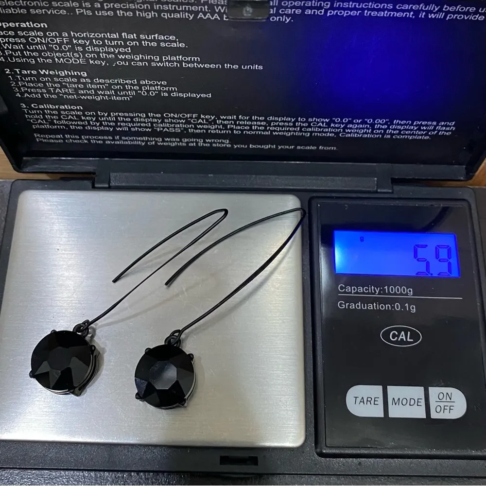 Black CZ Stone Slip on Hook Drop Earrings - Image 8