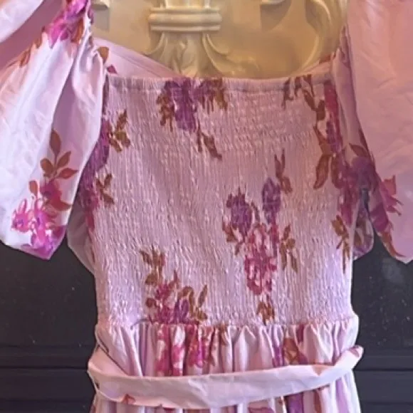 Flying Tomato Lavender Purple Floral Tie Sash Puffed Sleeve Long Dress New - Image 9