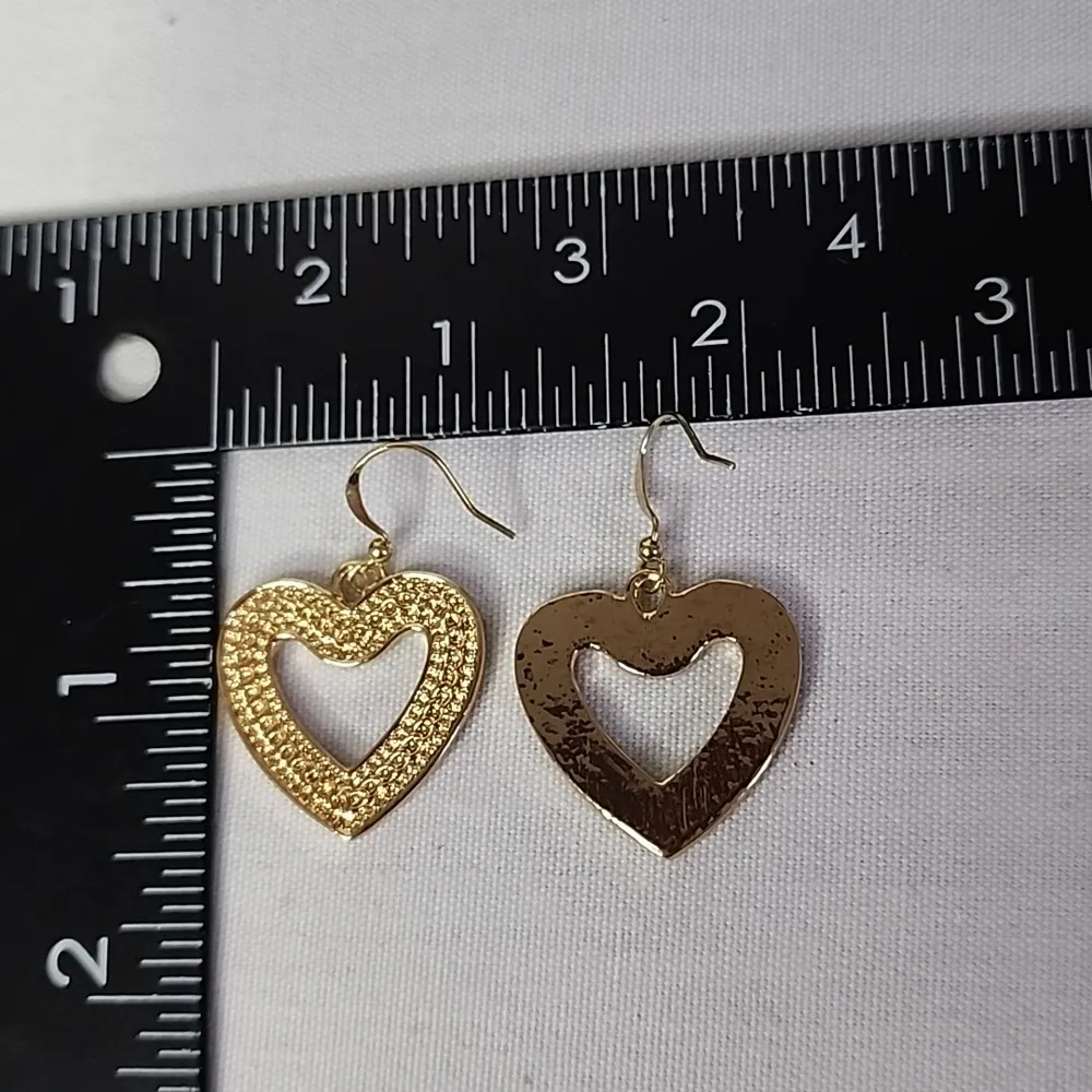 Gold Chain Necklace Large Purple Sequin Heart Pendant Earrings Set New - Image 7