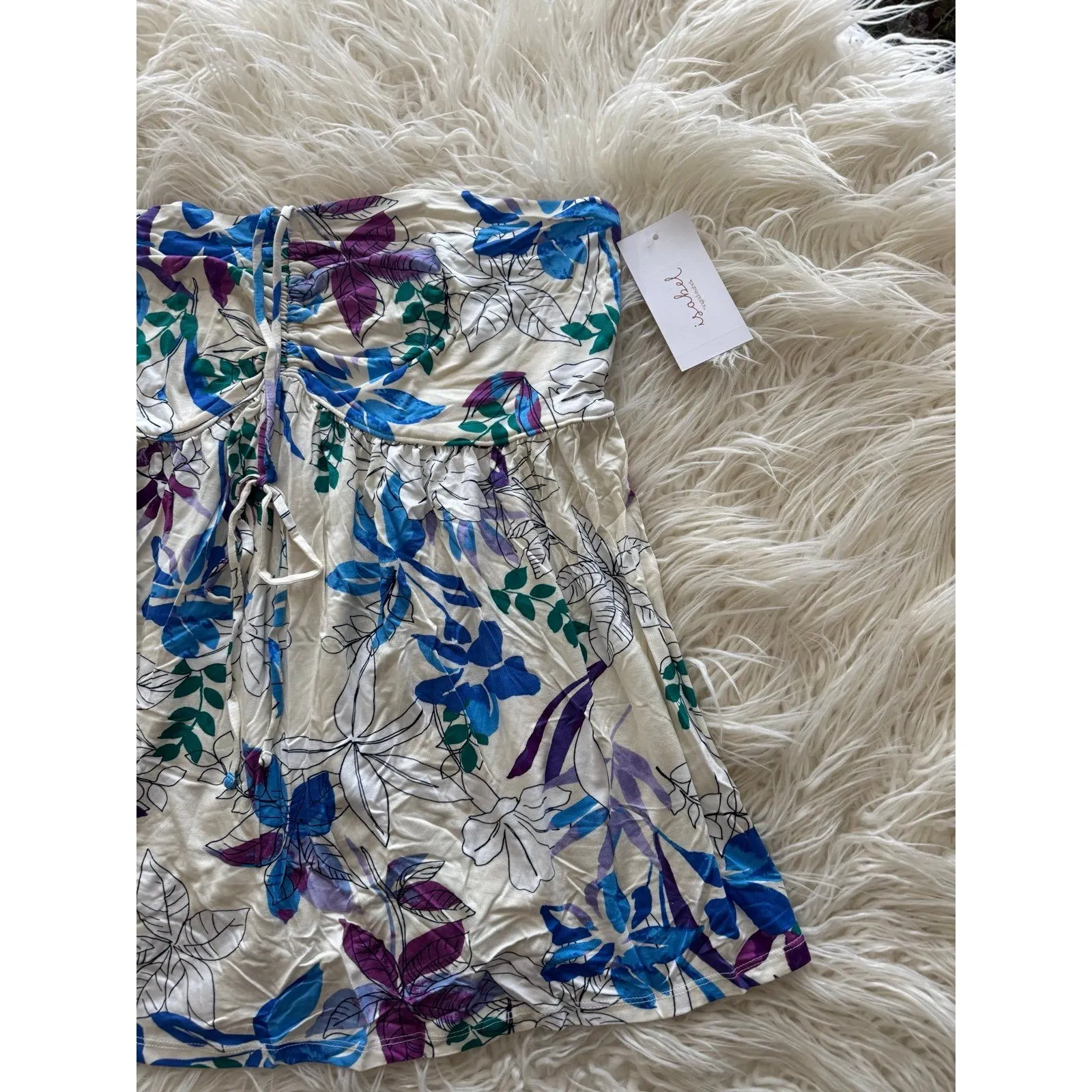 Isabel Maternity by Ingrid & Isabel Babydoll Tank Top Cream Floral Size Large White - Image 5