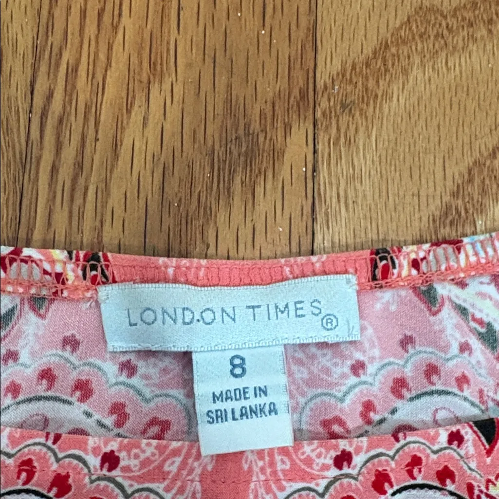 London‎ Times 3/4 Sleeve Shift Dress Coral Pink Red size 8 - Image 7