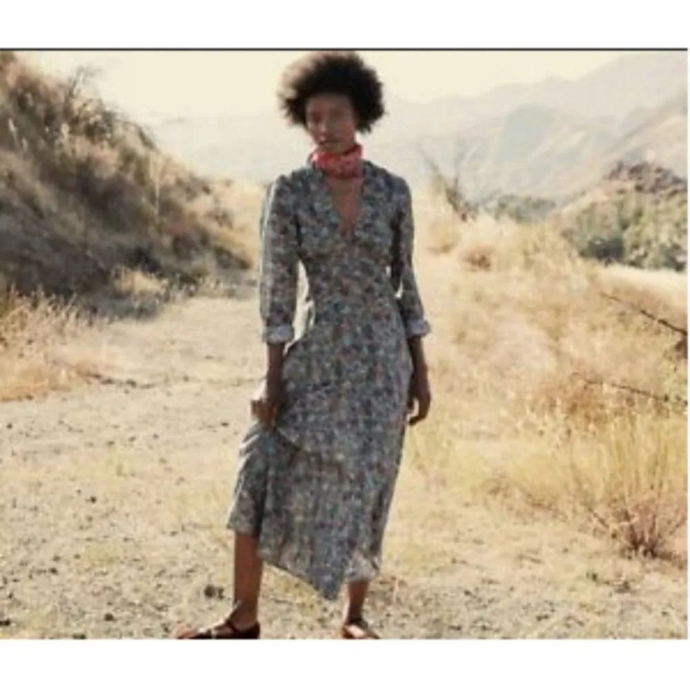 💕DOEN💕 Charleston Dress ~ Navy Lady Bird Floral Long Sleeve Cotton XS NWT - Image 6