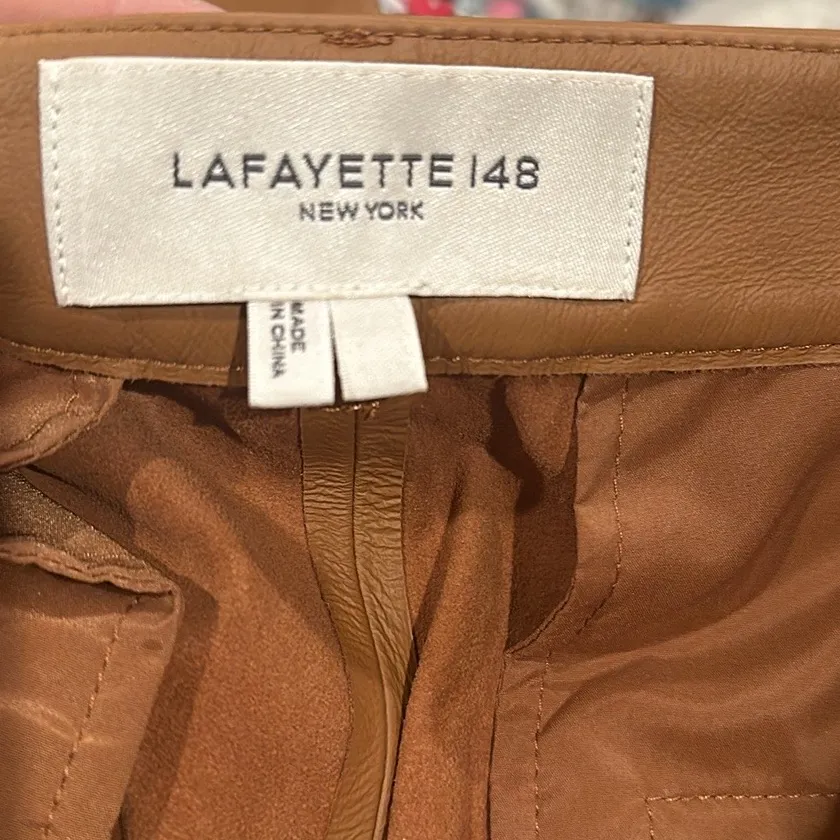NEW LAFAYETTE 148 NEW YORK HIGH RISE LAMBSKIN STRAIGHT LEG LEATHER BROWN PANTS 2 - Image 4