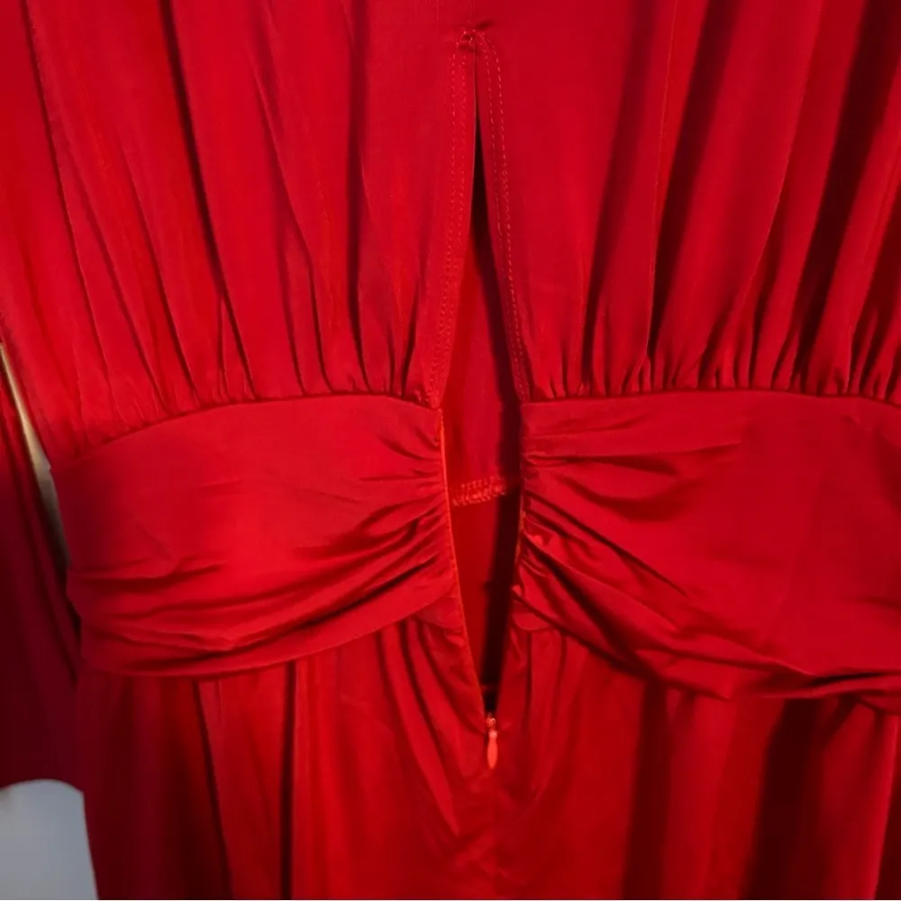 Krisa Dress Long Sleeve Red Faux Wrap Classic Solid Neutral Mini V-Neck Holiday - Image 12