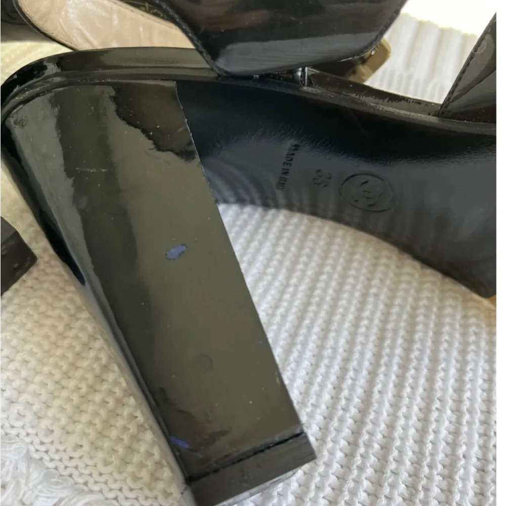 Strappy Heels Vintage Lucite 2001 Black Patent Leather US6/ 36 - Image 5