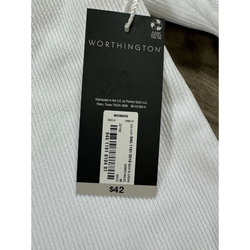 Worthington Women Top OX White Crop Cutout Twist Fitted Short Sleeve - Image 2