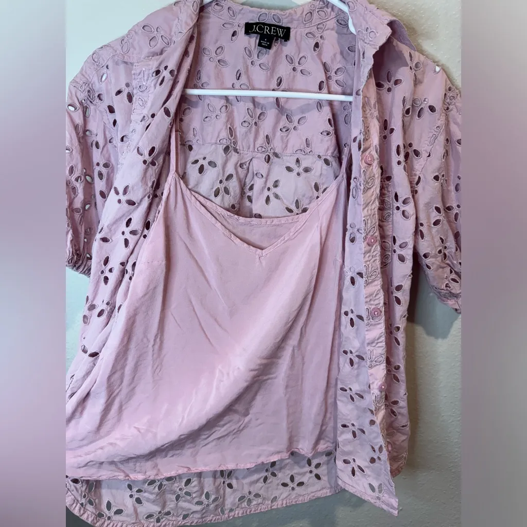 J.‎ Crew Women’s Pink Spring Garden Floral Eyelet Cotton Top Blouse Size 4 - Image 8