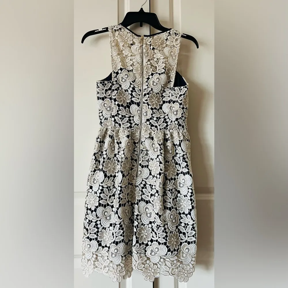 Club Monaco Jayla Lace Dress Ivory Navy Gold Fit and Flare Sz 00 - Image 2