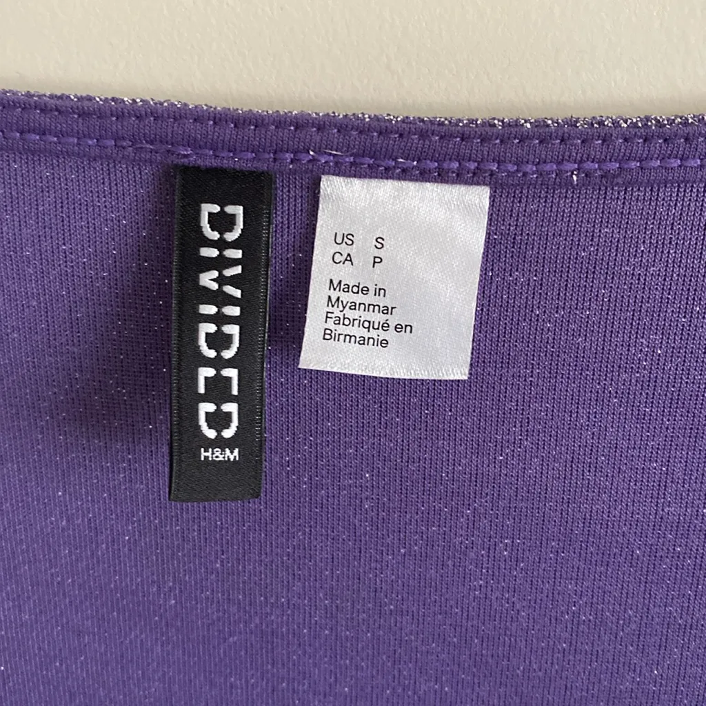 H&M divided Purple Puff Sleeve Fitted Blouse shirt top cropped sparkly small - Image 3