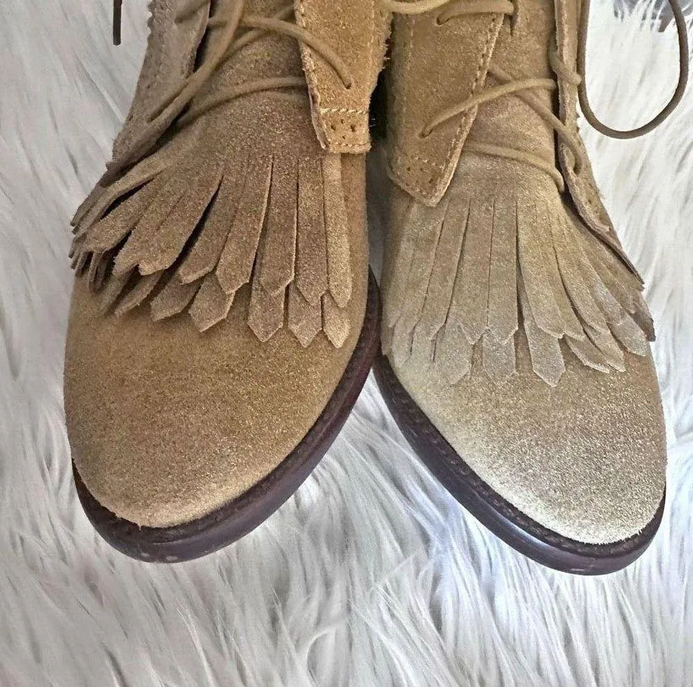 MADEWELL x 1937 | Suede Leather "Aberdeen" Tan Fringe Ankle Boots Booties | 9 - Image 5