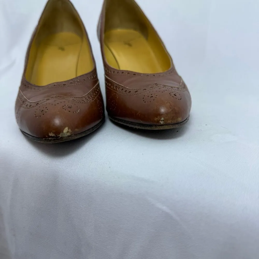 Vintage Ralph Lauren Burnished Leather Women's Wingtip Almond Toe Heels Size 6.6 - Image 10