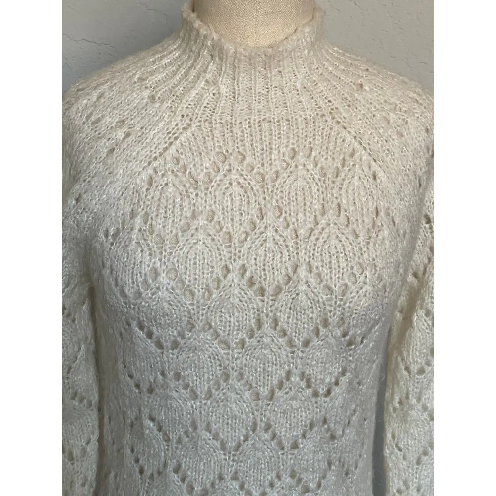 Ann Taylor LOFT Open Knit Cream Sweater Mohair Wool Blend - Image 4