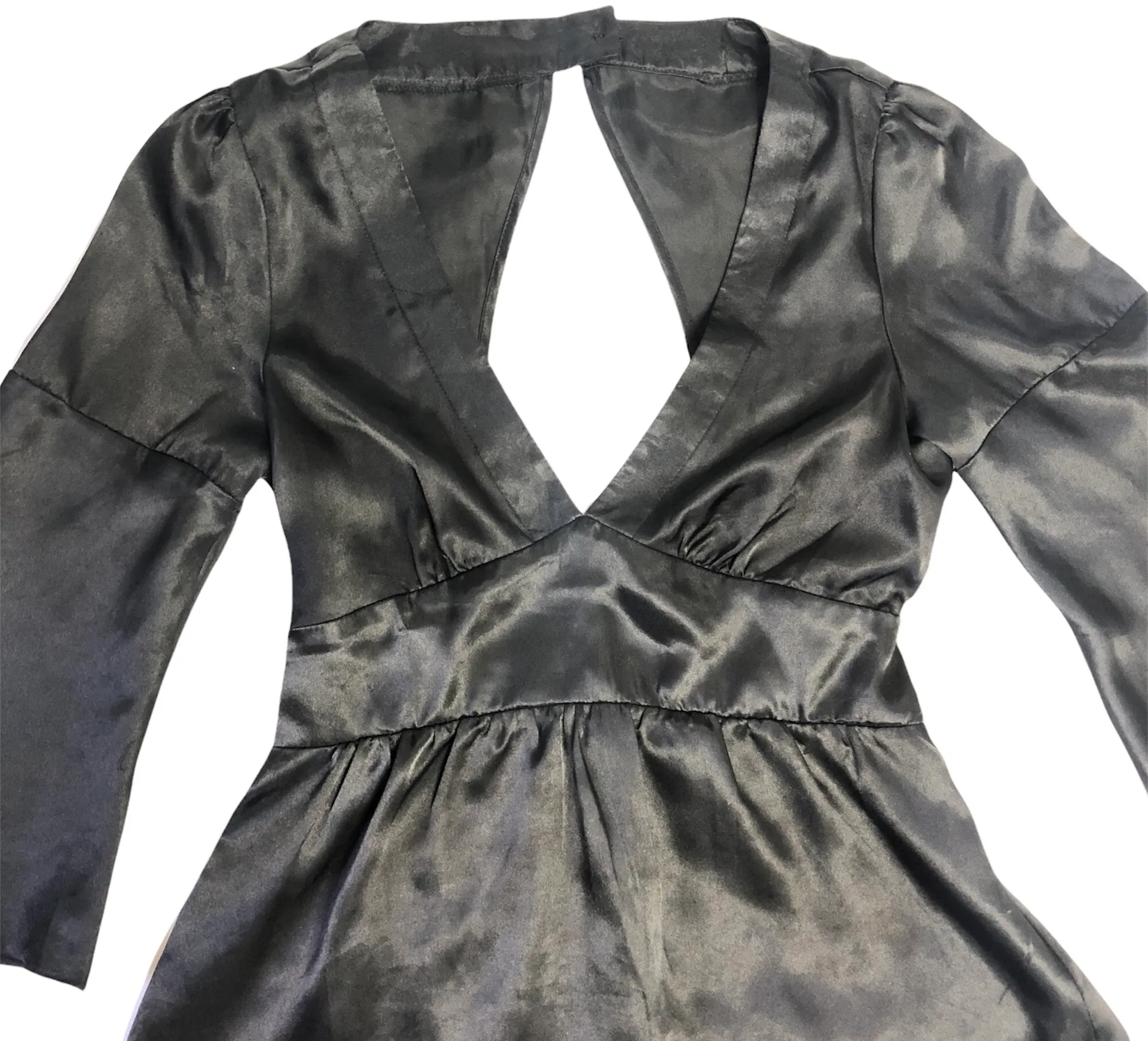 Silky Satin Bell Sleeve Babydoll Blouse - Image 2