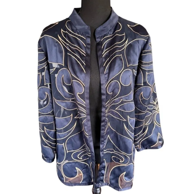 Chico’s Travelers Collection Black Gold Foil Jacket Size 3 (XL/16) - Image 2