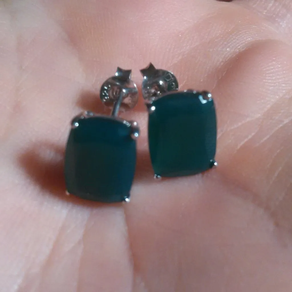 Green Onyx Sterling Silver Stud Earrings - Image 11