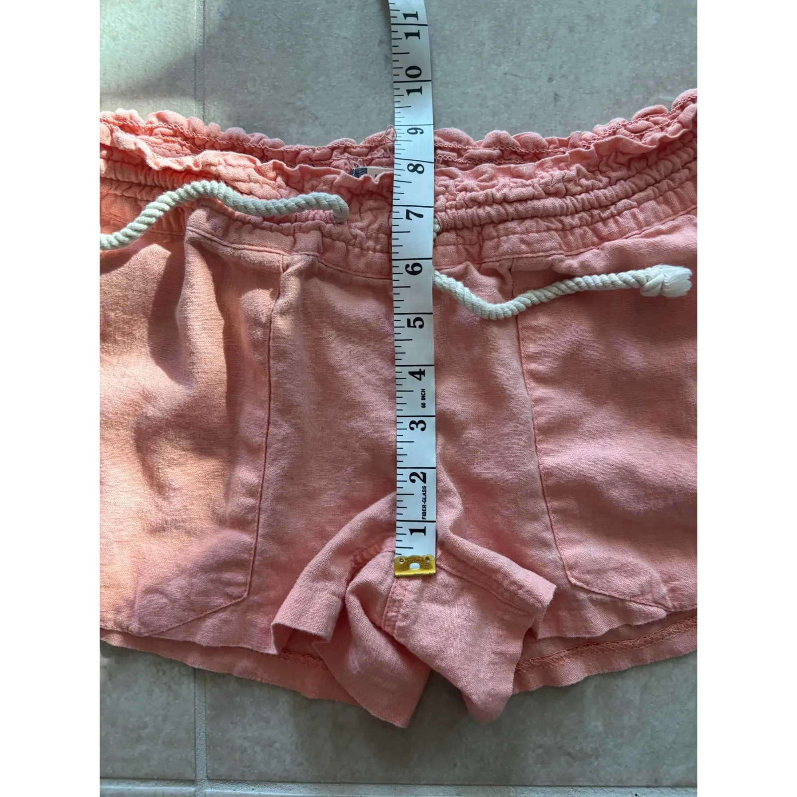 Roxy Micro Shorts Womens Large Orange Flax Linen Low Rise Y2K Surf Beach Coastal - Image 5