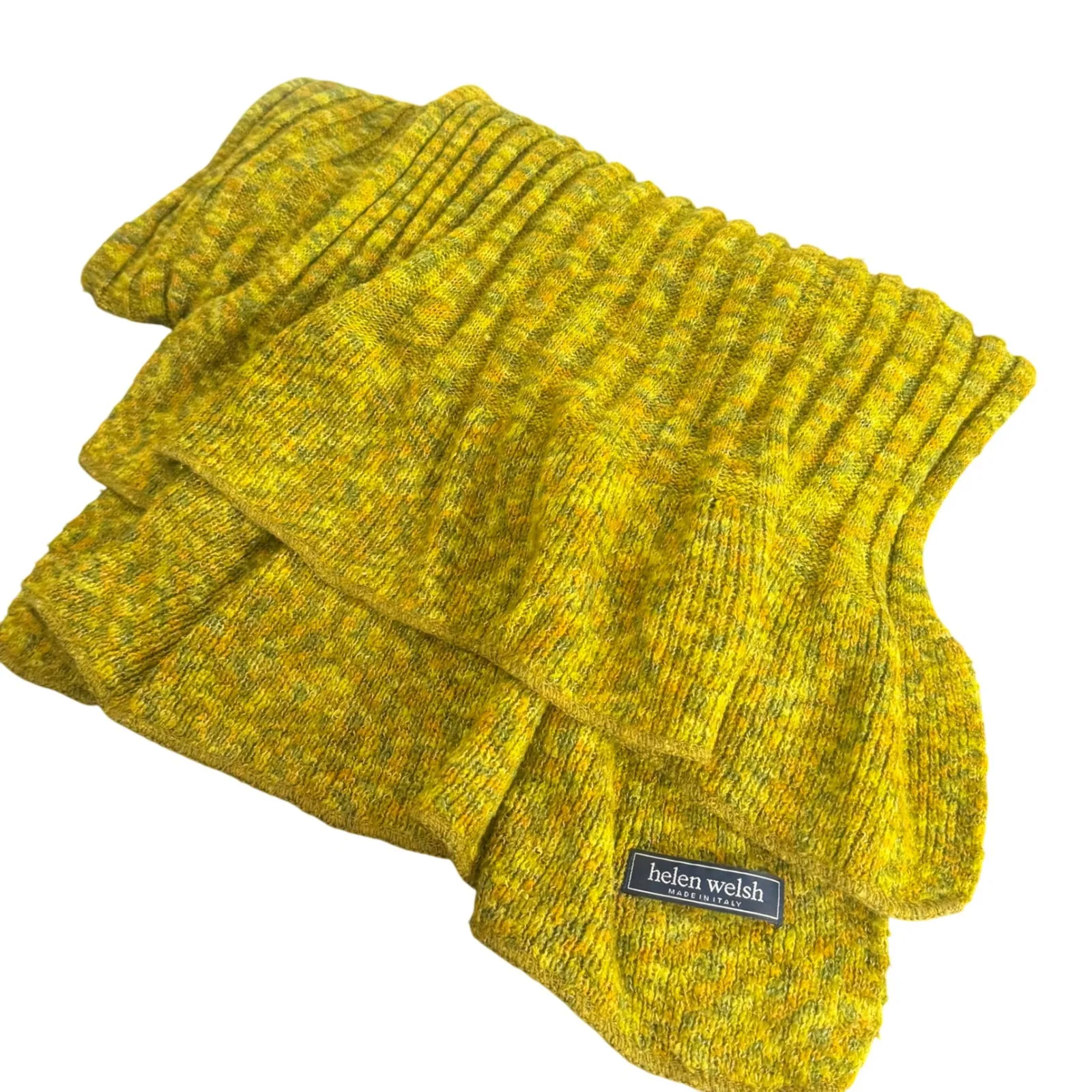 Helen Welsh Ribbed Knit Scarf Women Wool Blend Cozy Wrap Yellow Green Italy - Image 3