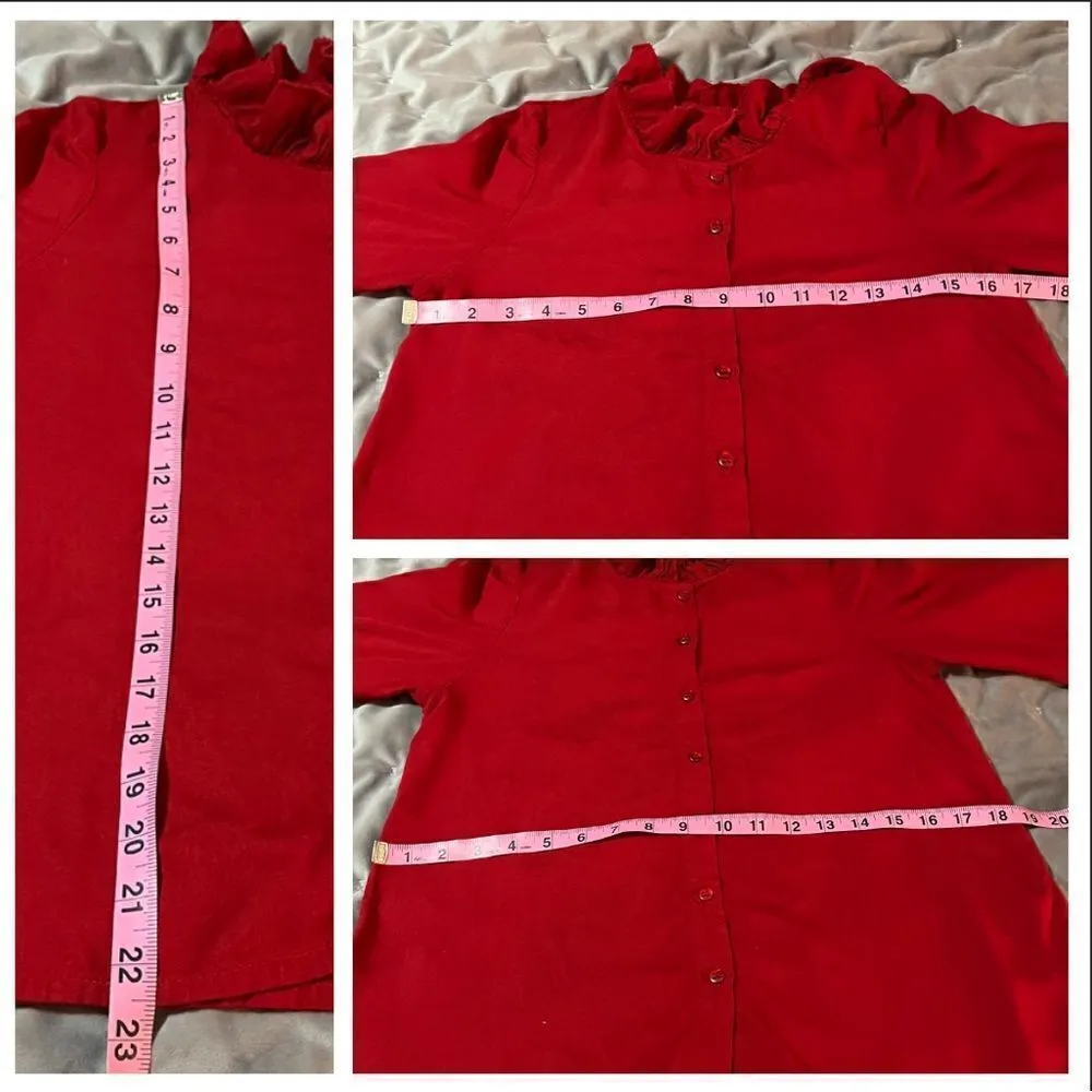 Modcloth Ruffle Collar Blouse The Frill Of It Top Red XS - Image 11