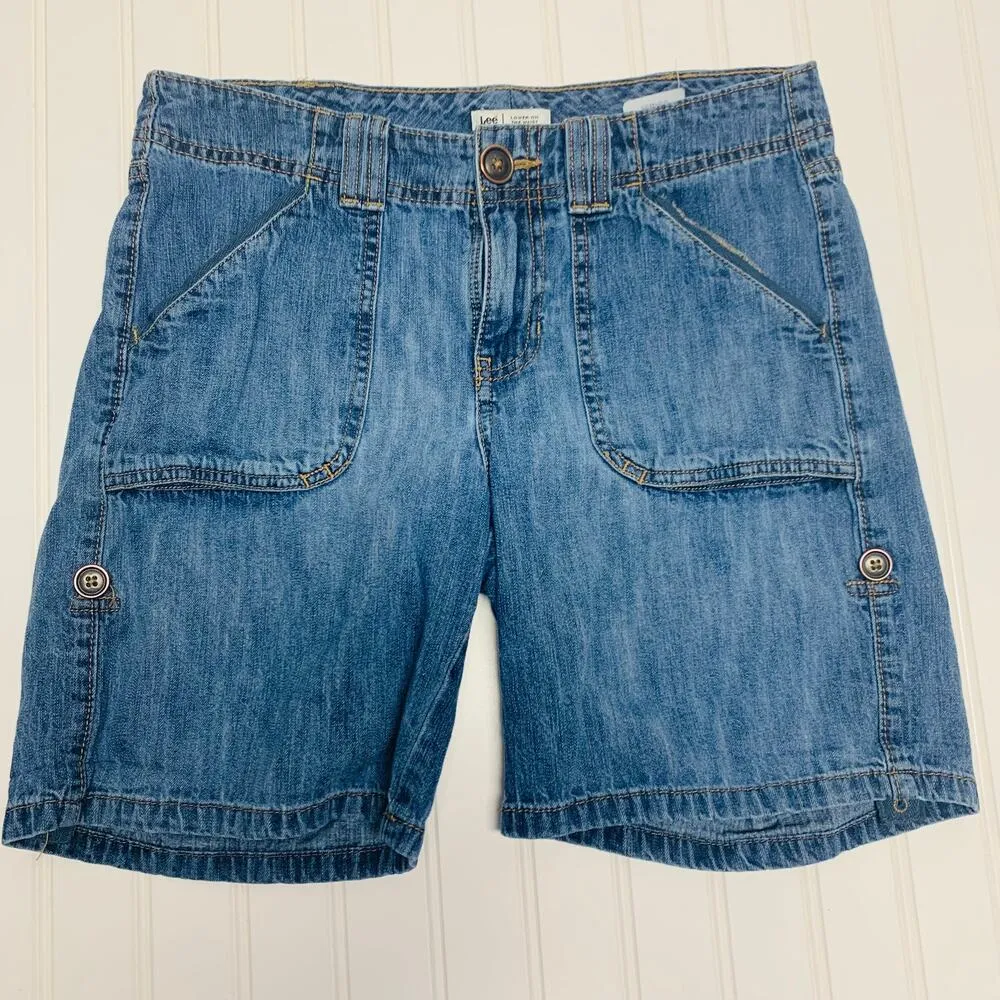 Lee Jeans Jean Shorts Roll Tab Hems Sz 6  32" waist - Image 5
