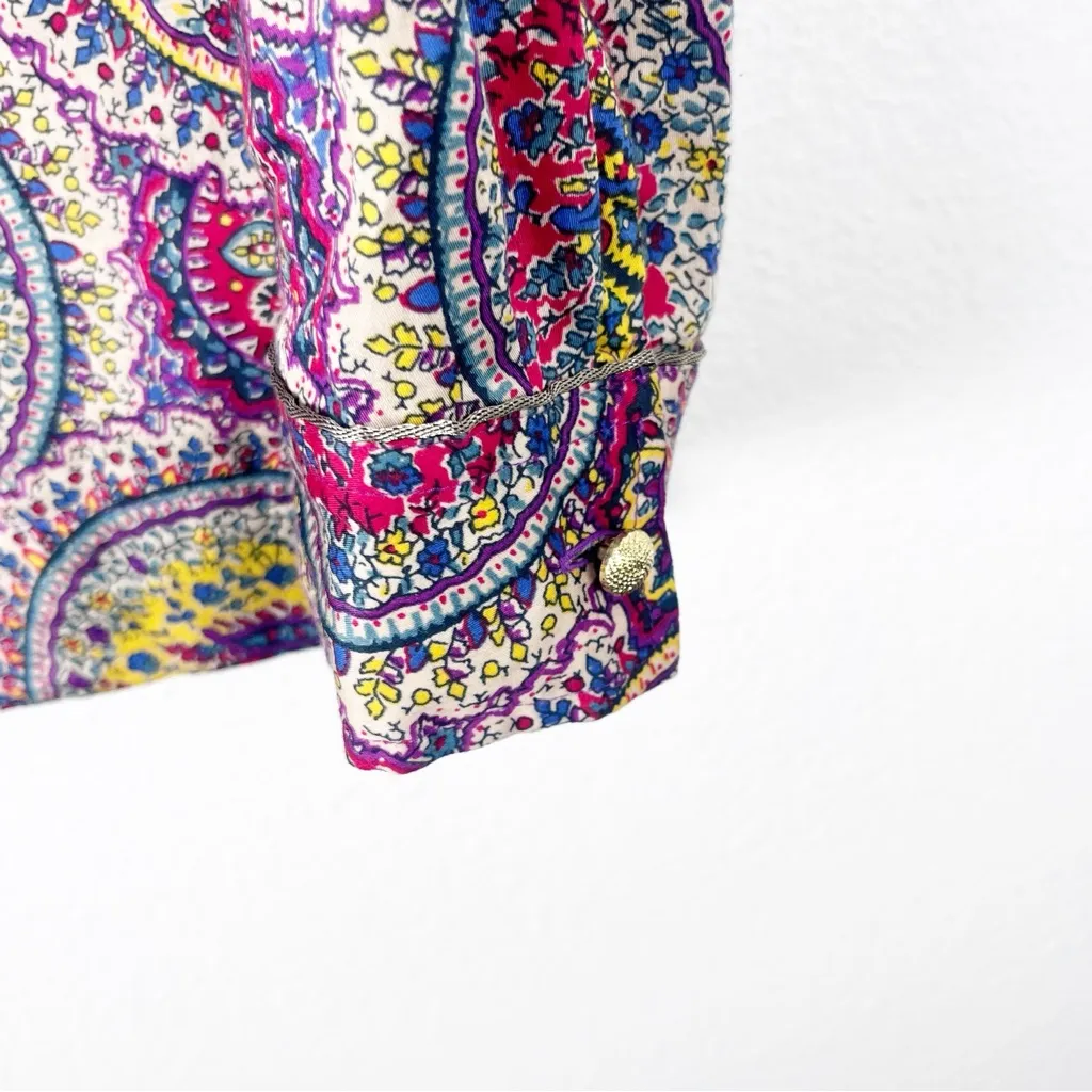TALBOTS 100% Cotton Paisley Print Long Sleeves Accent Button Blouse Size 12 - Image 10