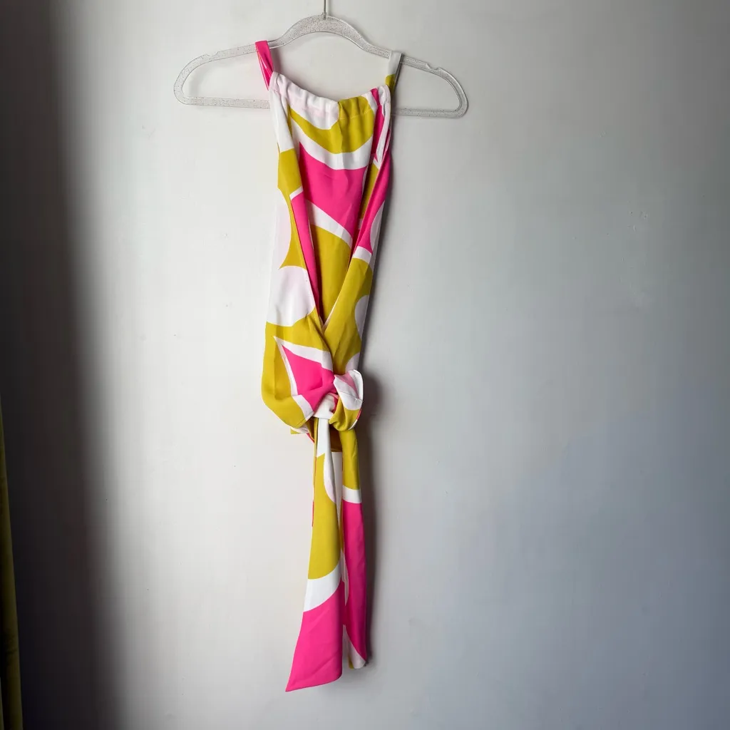 Trina Turk Bright Pink & Yellow Floral Halter Wrap Top S - Image 6