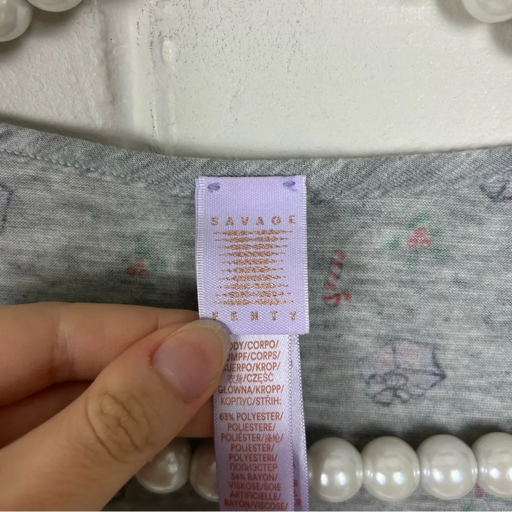 Savage X Fenty Tis The Savage Long Sleeve Sleep Shirt Size S Gray - Image 5