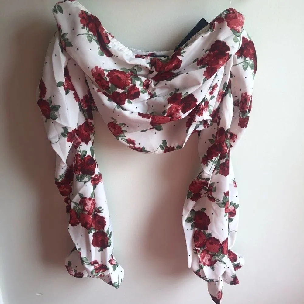 Brand New Parisian‎ Off White Red Floral Ruched Detail Bardot Top Size 2 - Image 2