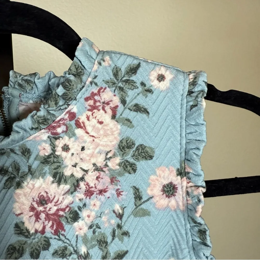 Western Blue Floral Fit & Flare Dress XS Stretch Cottagecore Festival Y2K Summer - Image 5