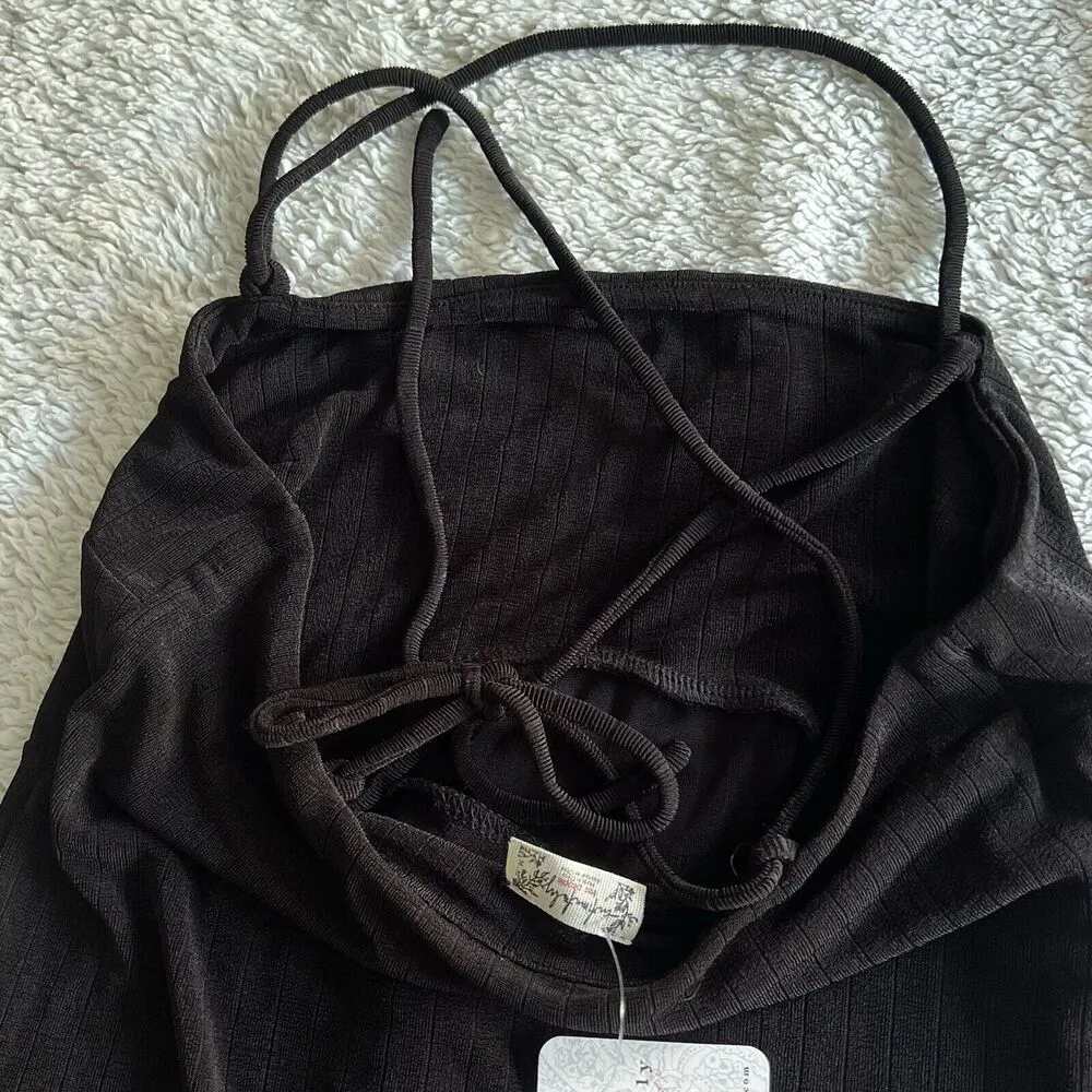Free People Intimately Dress Medium Black Thin Strappy Tie Back Mini Dress NWT - Image 7