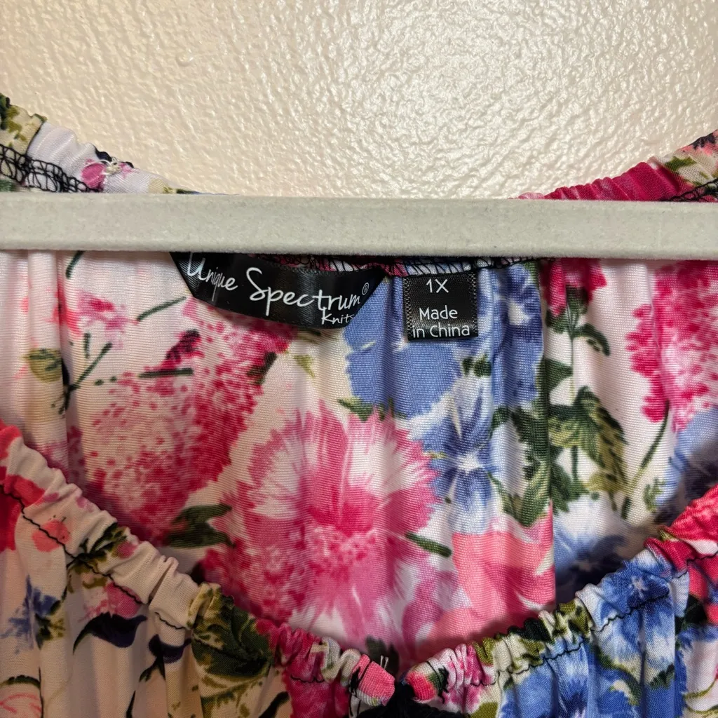 Unique Spectrum‎ Knits Women's Shirt Top Blouse Plus Floral Stripe Pink Blue 1X - Image 3