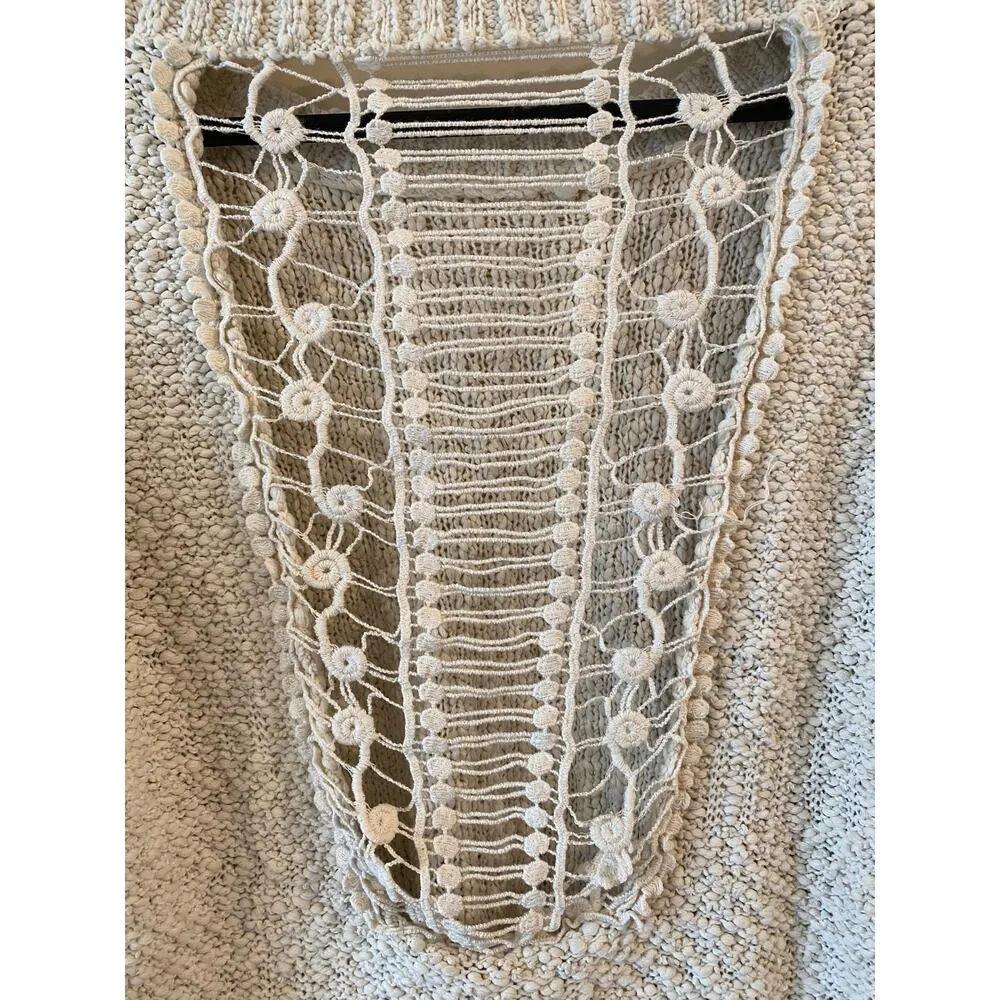 Illa Illa Open Back Knit Sweater Womens Medium Ivory Boho Chunky Cotton Pullover - Image 3