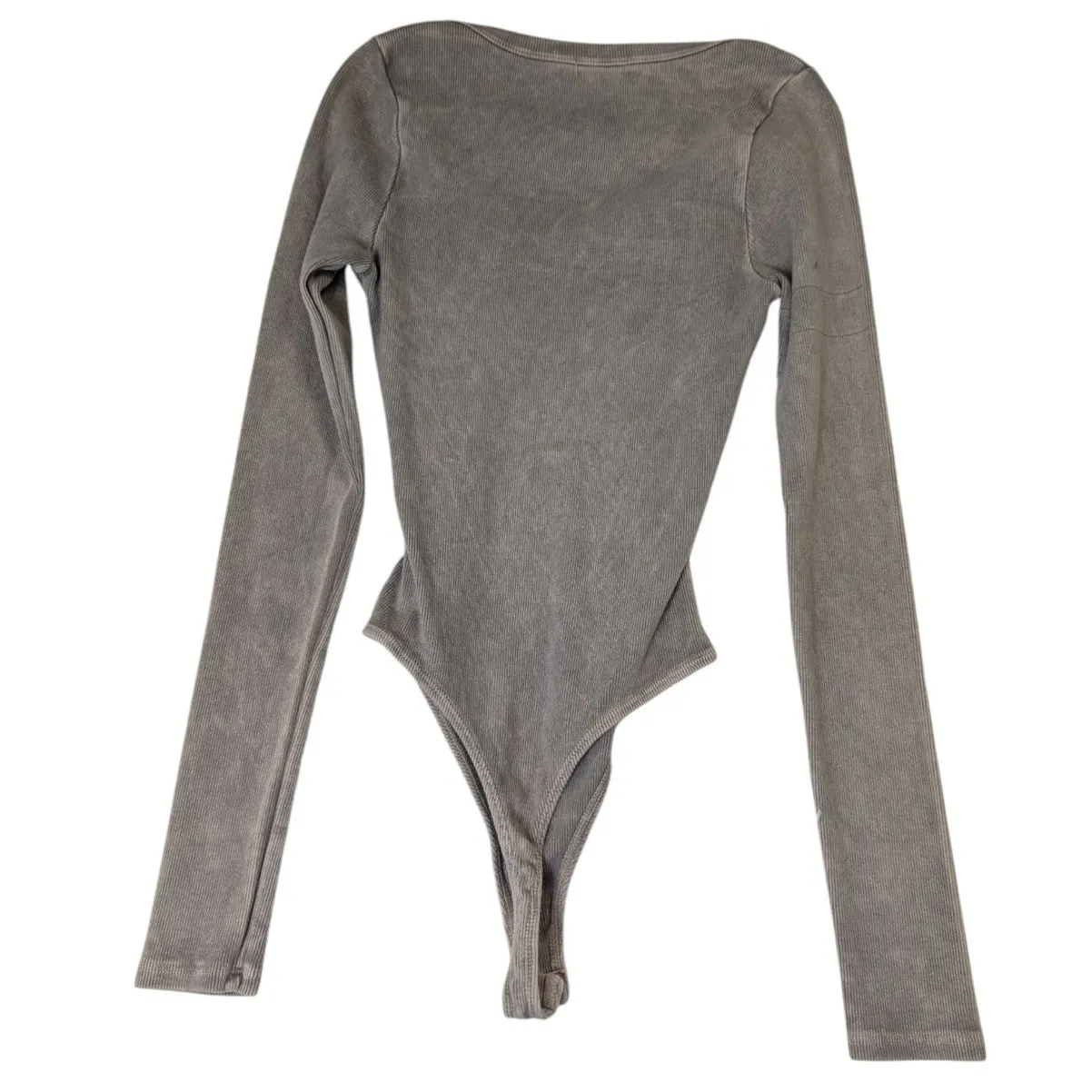 LA Luxe Rib Knit Long Sleeve Bodysuit Gray Beige Size L Brown Size L - Image 2