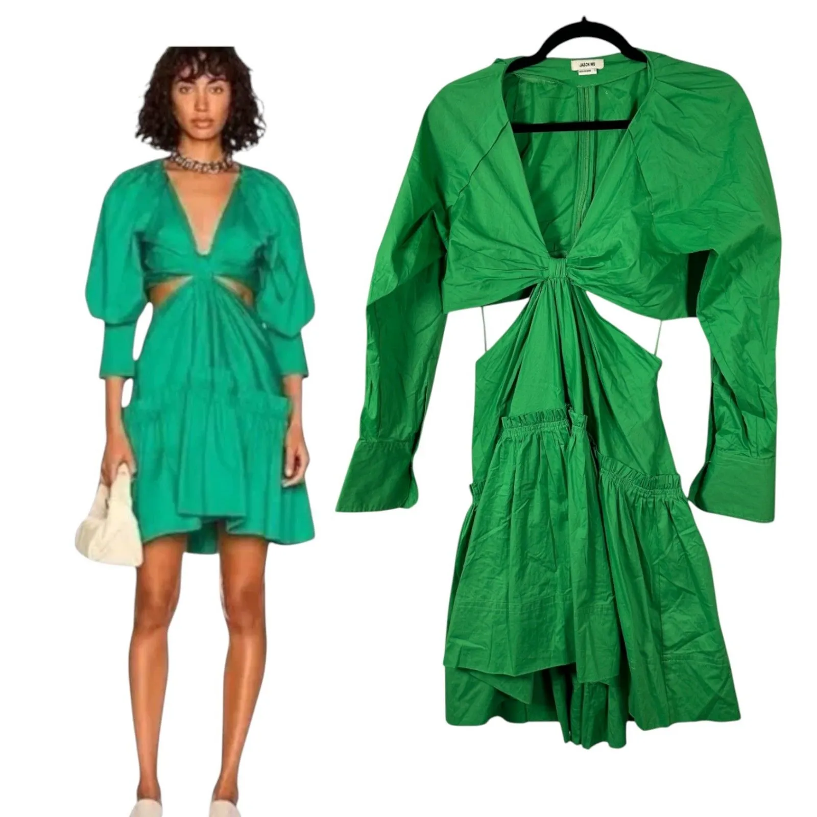 Jason Wu Poplin Cut Out Mini Dress Kelly Green Size Small - Image 2