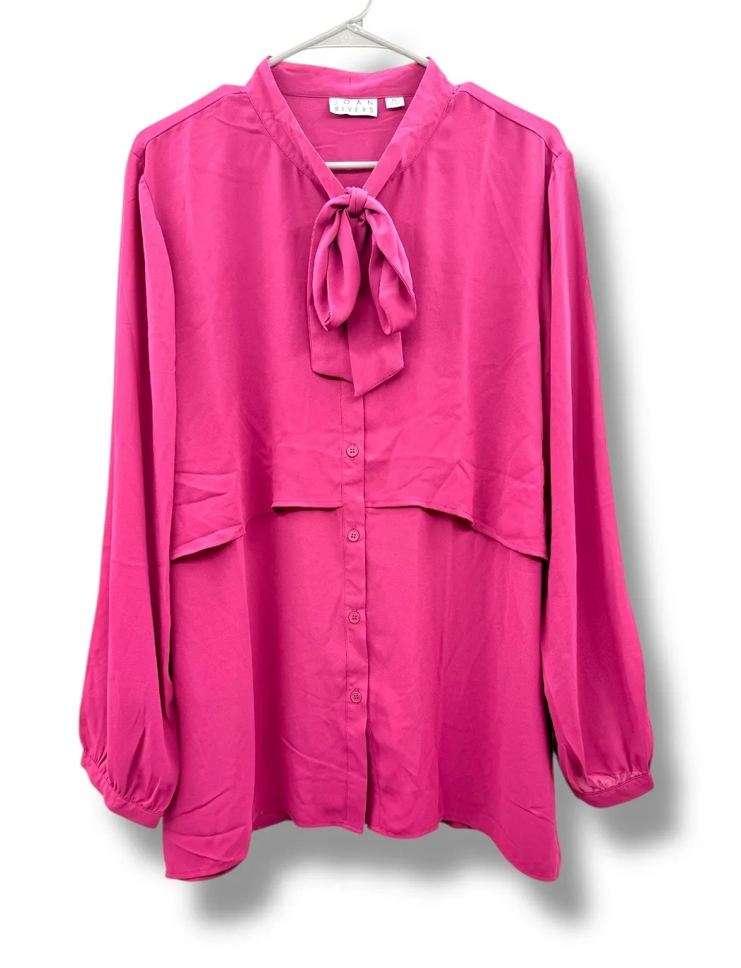 Joan Rivers Bow Neck Blouse Women's XL Pink Long Sleeve Button Front Layered - Image 1
